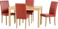 See more information about the Wexford 47" Dining Set in Oak Veneer/Walnut Inlay/Rustic Red PU