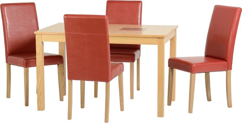 Wexford 47" Dining Set in Oak Veneer/Walnut Inlay/Rustic Red PU