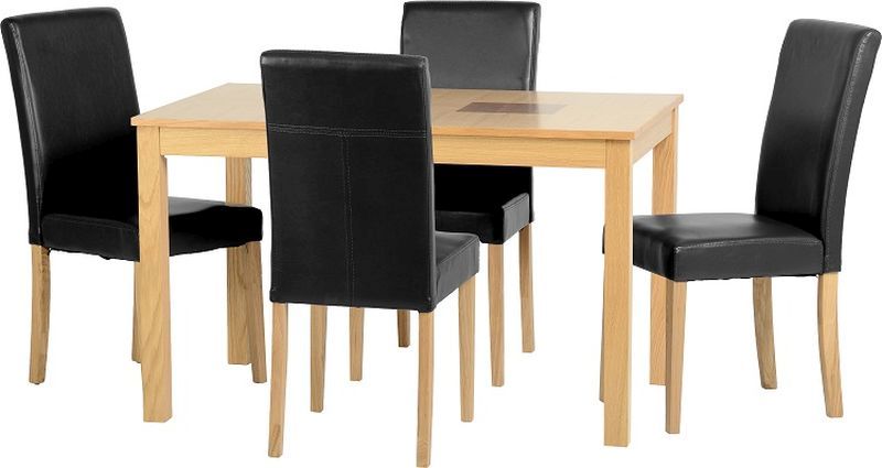 Wexford 47in Dining Set in Oak Veneer\Walnut Inlay\Black PU