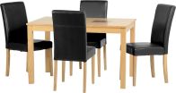 See more information about the Wexford 47in Dining Set in Oak Veneer\Walnut Inlay\Black PU