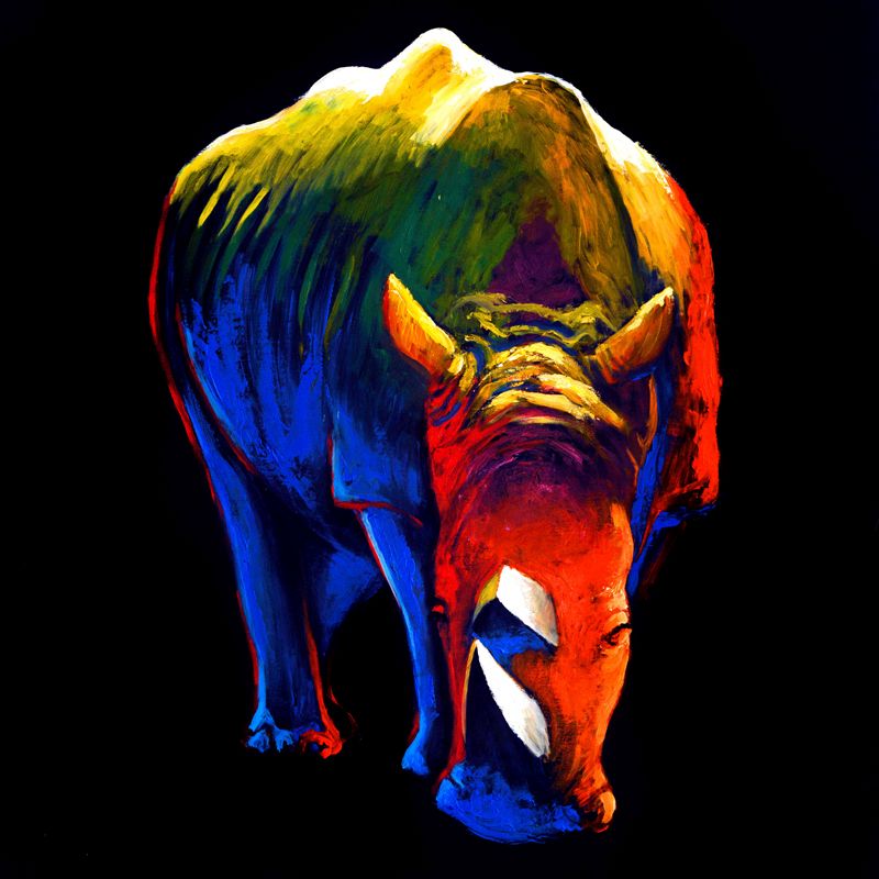 Glass Wall Art Majestic Rhino 100cm x 100cm